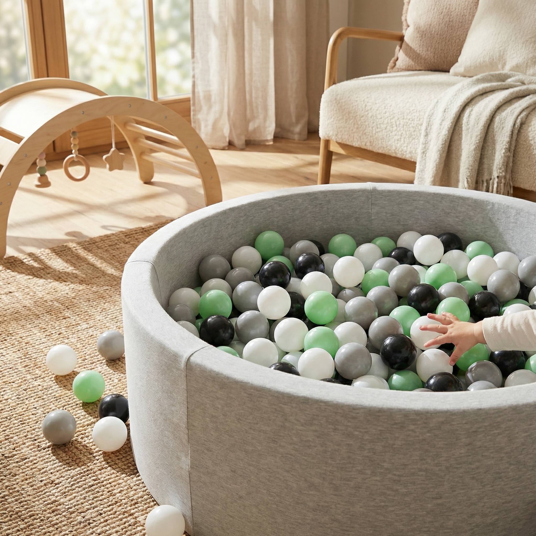 Ballenbak ballen 1000 stuks 7cm, wit, lichtgroen, grijs, zwart