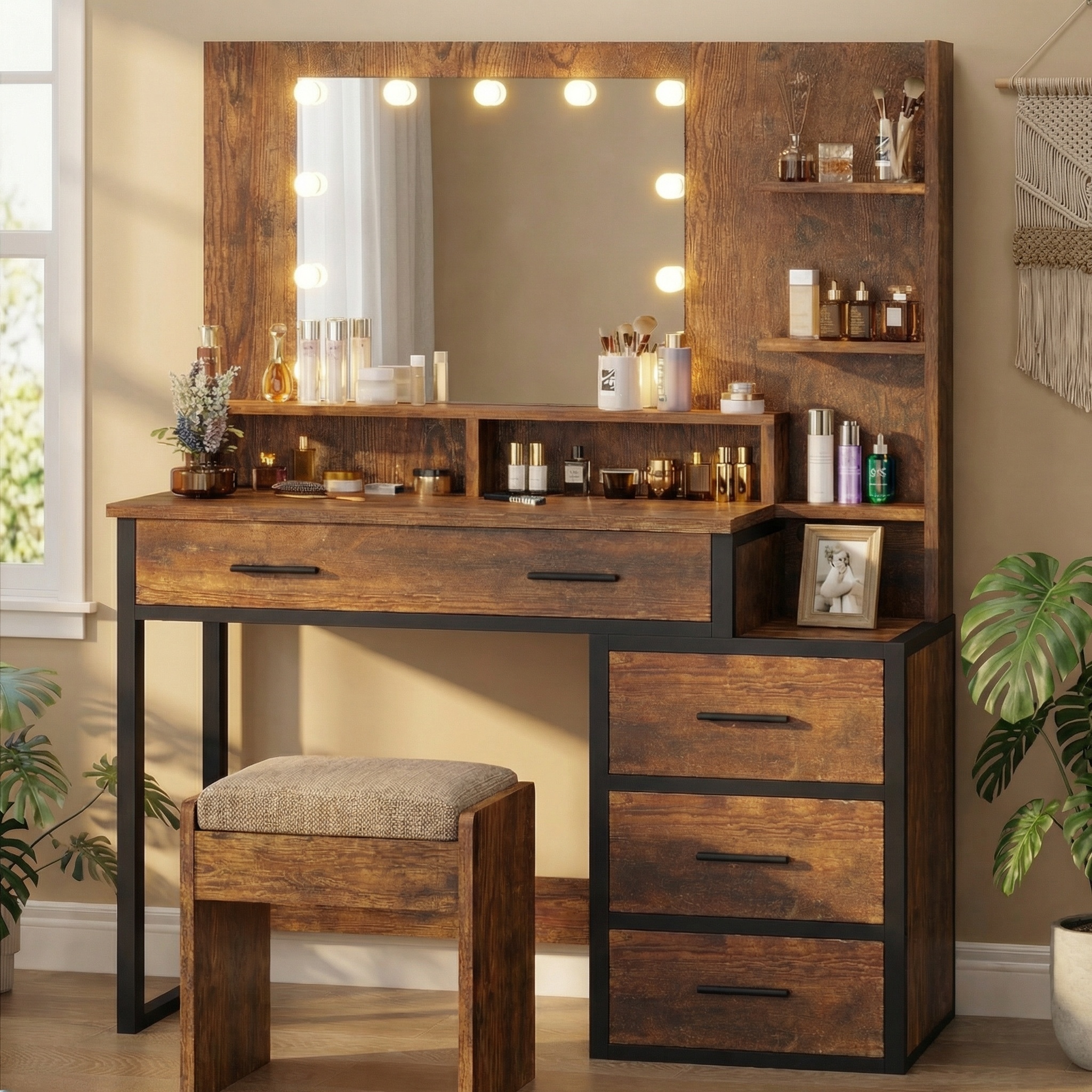 Kaptafel met spiegel 92x40x143 cm – industrieel