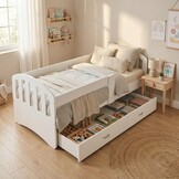 Kinderbed 90x200 - met opbergruimte en uitvalbeveiliging - wit