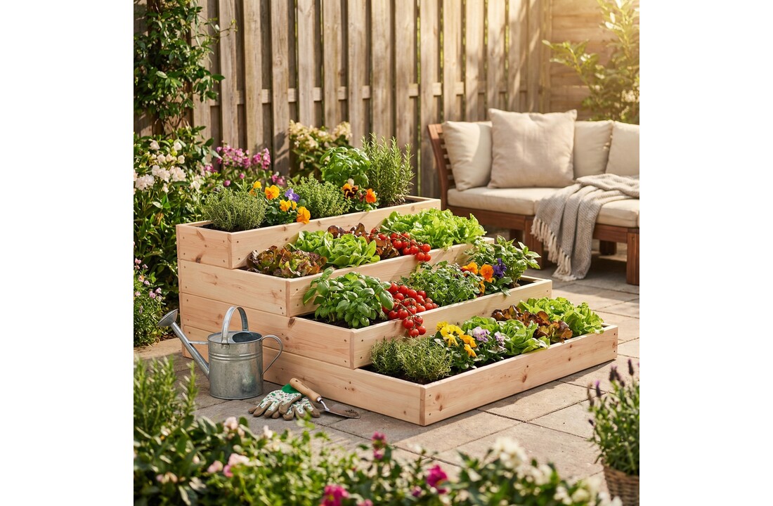 Moestuinbak - 4 lagen - 120x120x40 cm - hout - met gronddoek