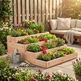 Moestuinbak - 4 lagen - 120x120x40 cm - hout - met gronddoek