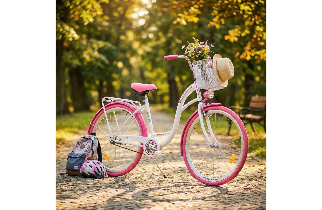 Meisjesfiets 26 inch stevig model wit met roze van Dallas Bike