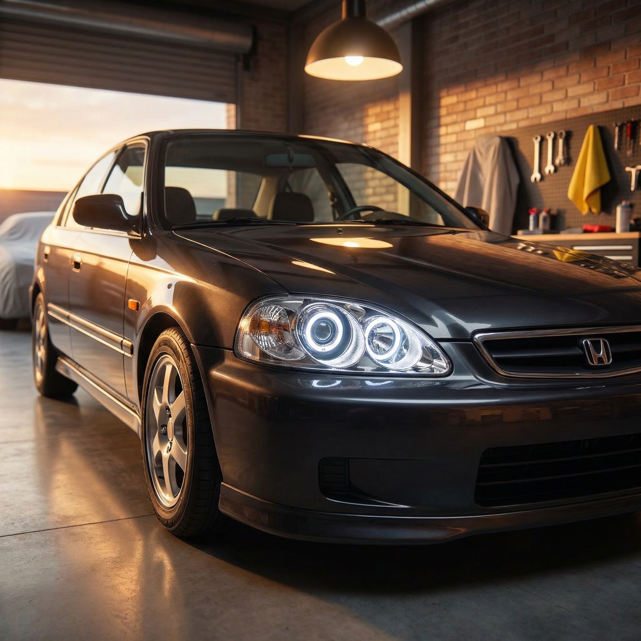 Koplampen dual halo rims geschikt voor Honda Civic 09 95-02 99 Angel Eyes chroom