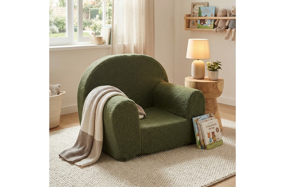 Kinderfauteuil - QUELLE - 60x40x45 cm - boucle - olijfgroen