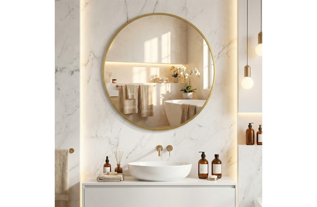 Ronde spiegel - badkamerspiegel - wandspiegel - ø 80 cm - goud