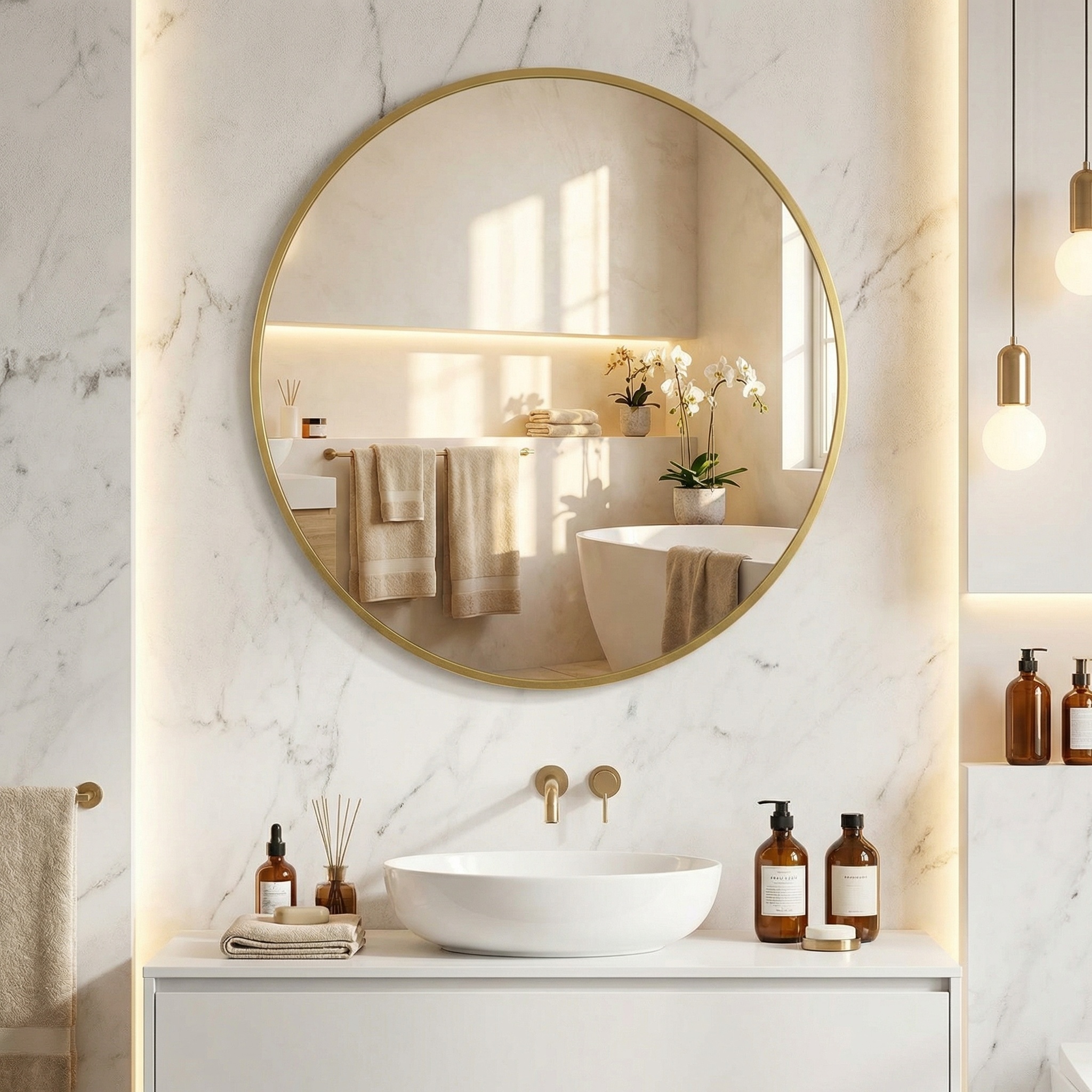 Ronde spiegel - badkamerspiegel - wandspiegel - ø 80 cm - goud