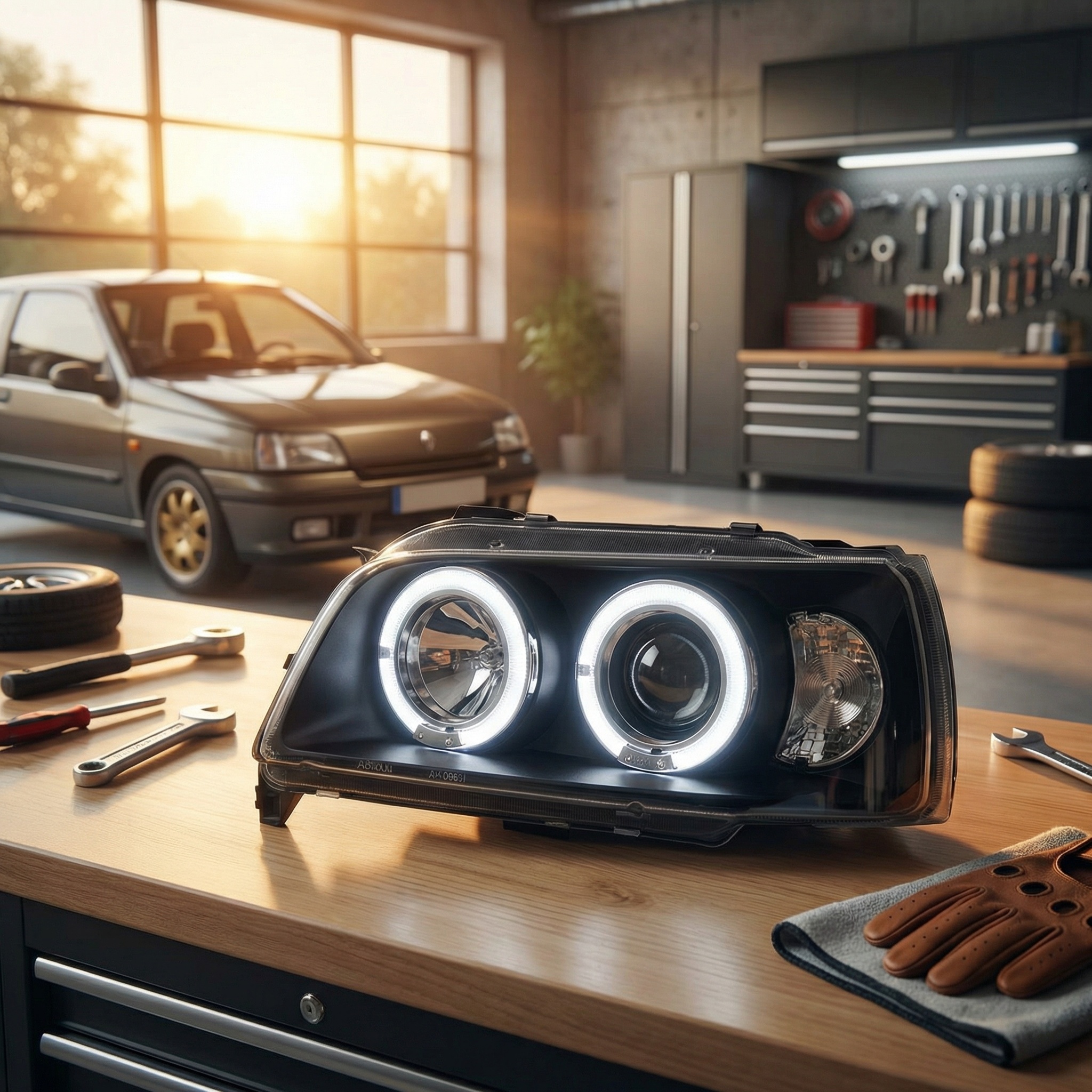 Koplampen geschikt voor Renault Clio 06 90-95 Angel Eyes zwart