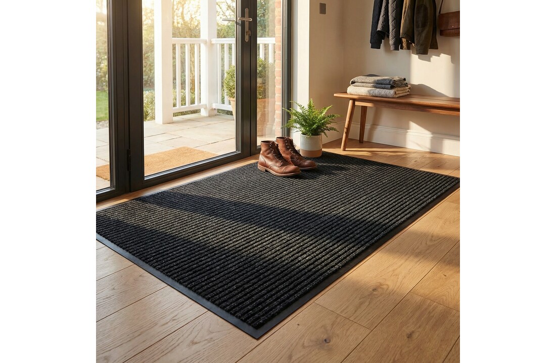 Deurmat - droogloopmat - 120 x 180 cm – geribbeld - zwart