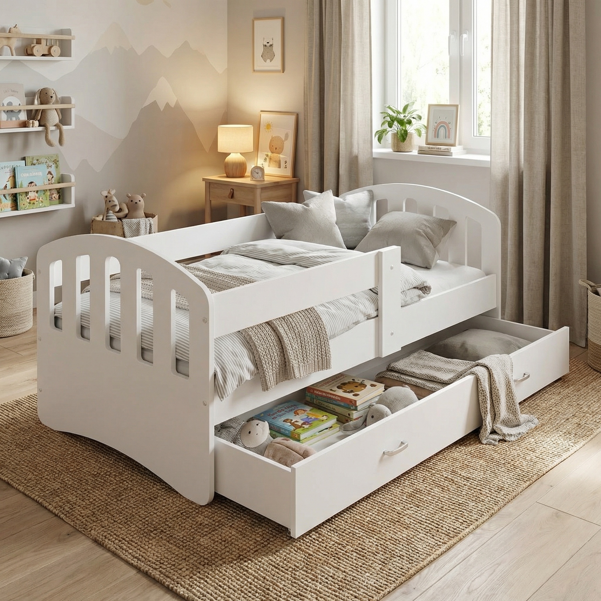 Kinderbed | Houten bed | 200x90cm | met matras en bedlade | wit