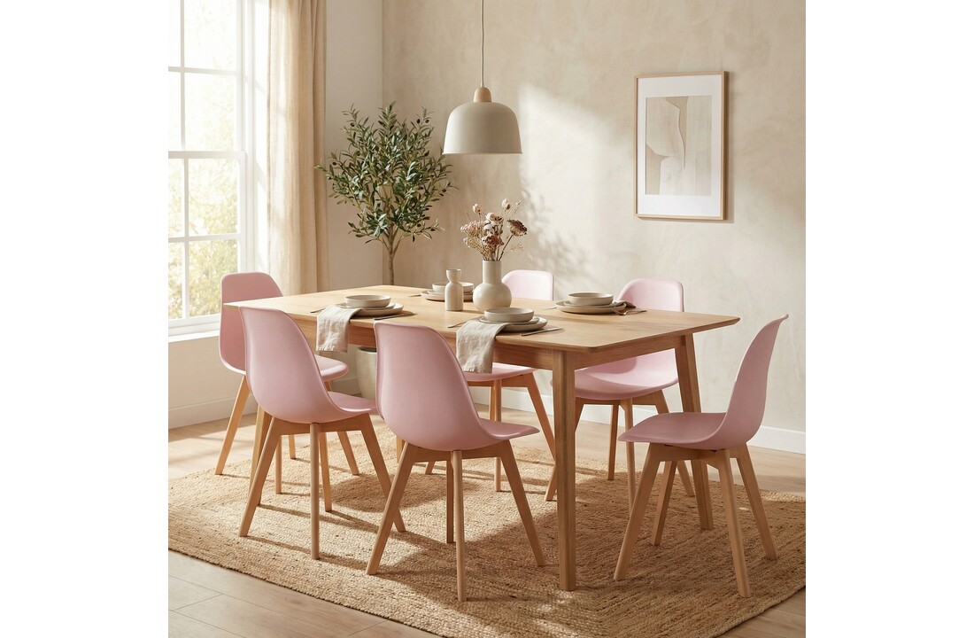 Eetkamerstoelen KITO - set van 6 eettafel stoelen - roze