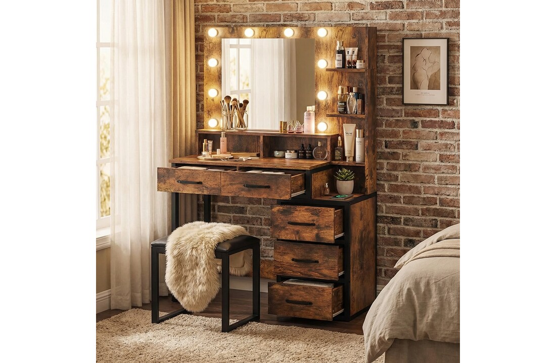 Kaptafel - met spiegel en licht - 92x40x143,5 cm - industrieel