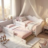 Peuterbed 80x160cm - met uitschuifbed en matras - wit roze