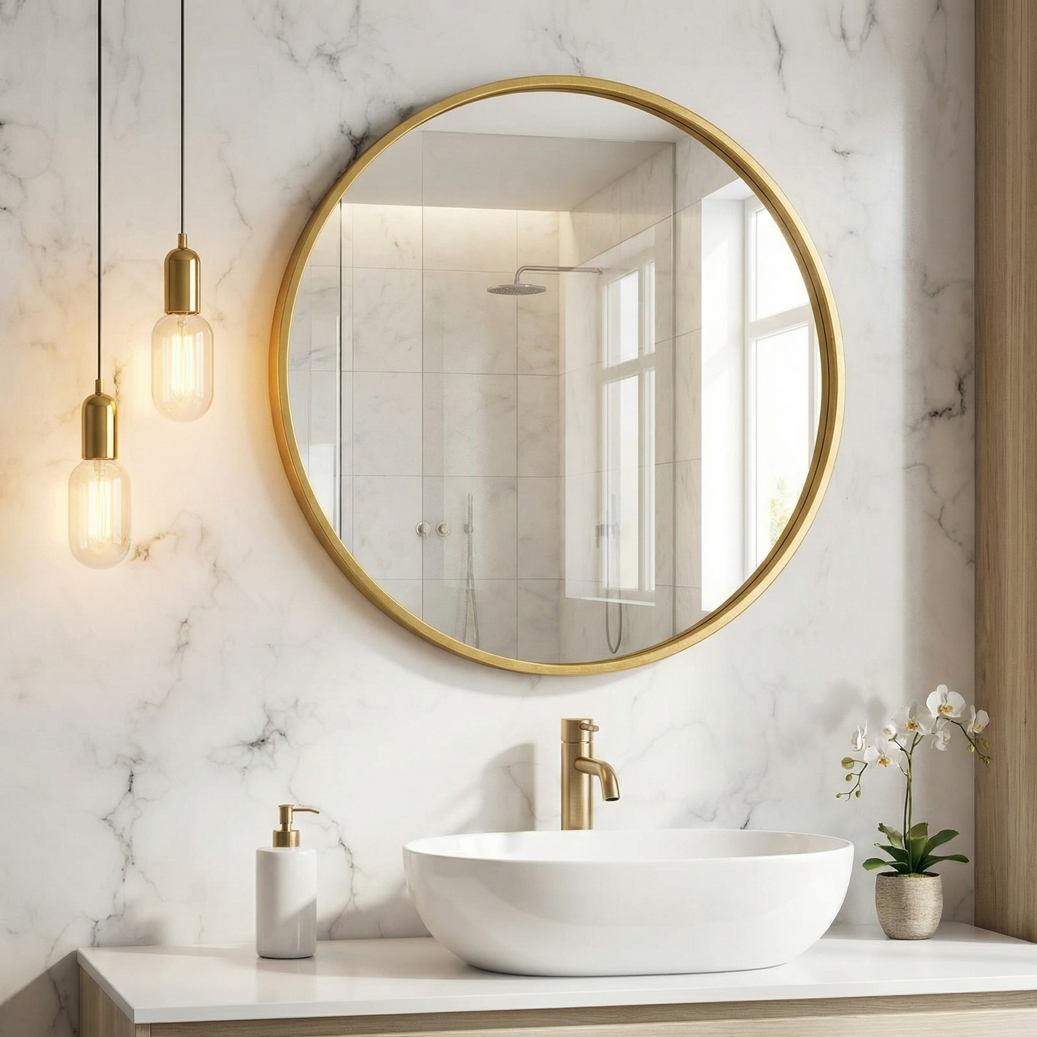 Ronde spiegel - badkamerspiegel - wandspiegel - ø 70 cm - goud