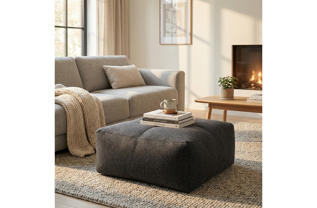 Poef Luca - vilt - grafiet - 75cm c 30cm