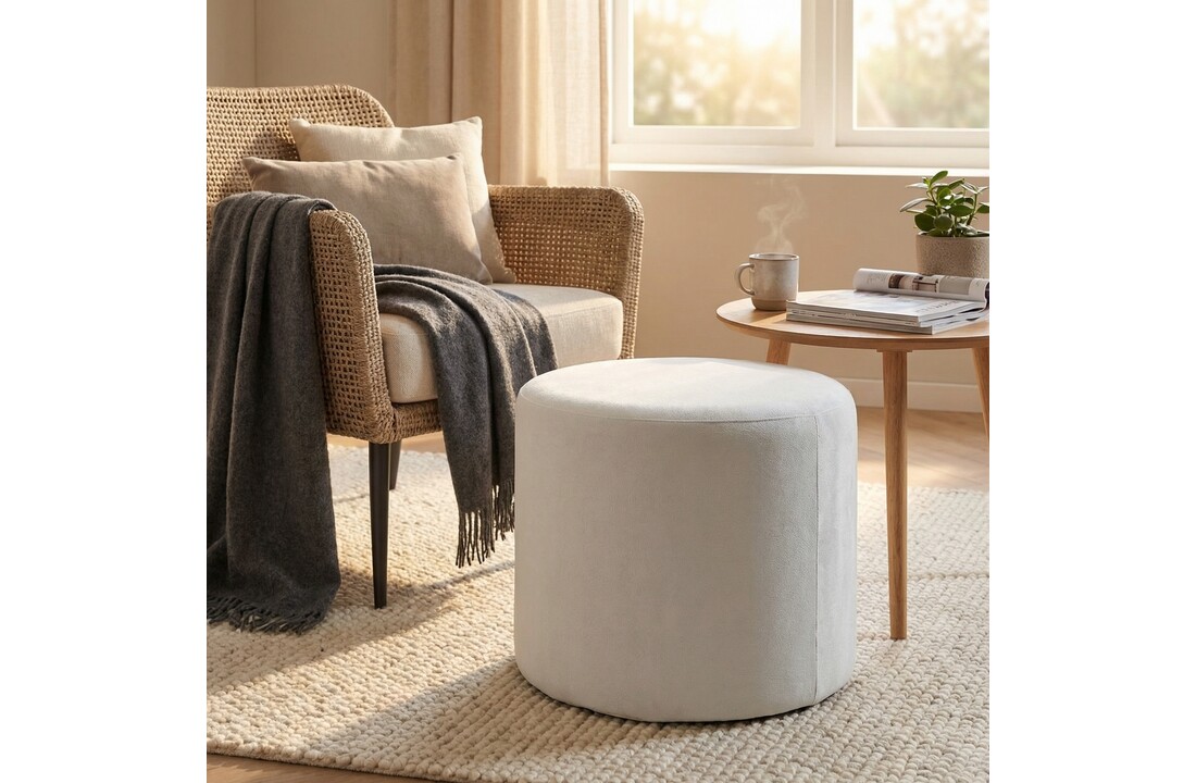 Poef imperia pluche - gebroken wit met grijs/blauwe gloed - 43cm x 53cm