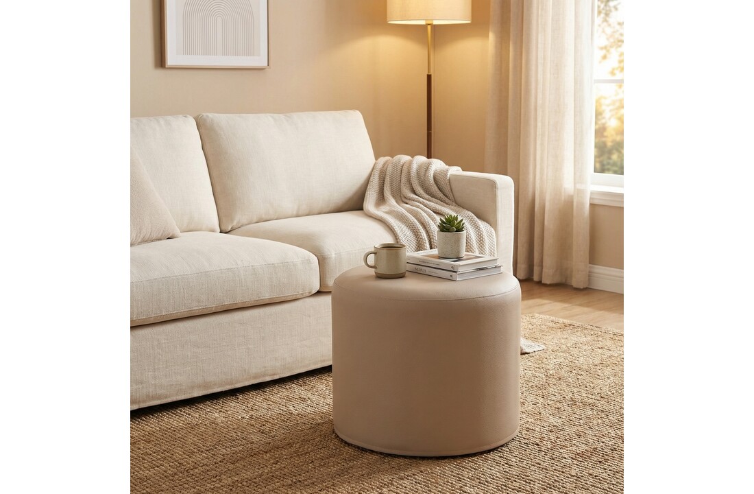 Poef - kunstleer - cappuccino - 43cm x 53cm - geschikt als bijzettafel