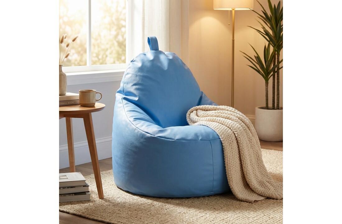 Zitzak fauteuil lichtblauw - zitkussen relaxkussen - gevuld - kunstleer