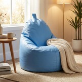 Zitzak fauteuil lichtblauw - zitkussen relaxkussen - gevuld - kunstleer