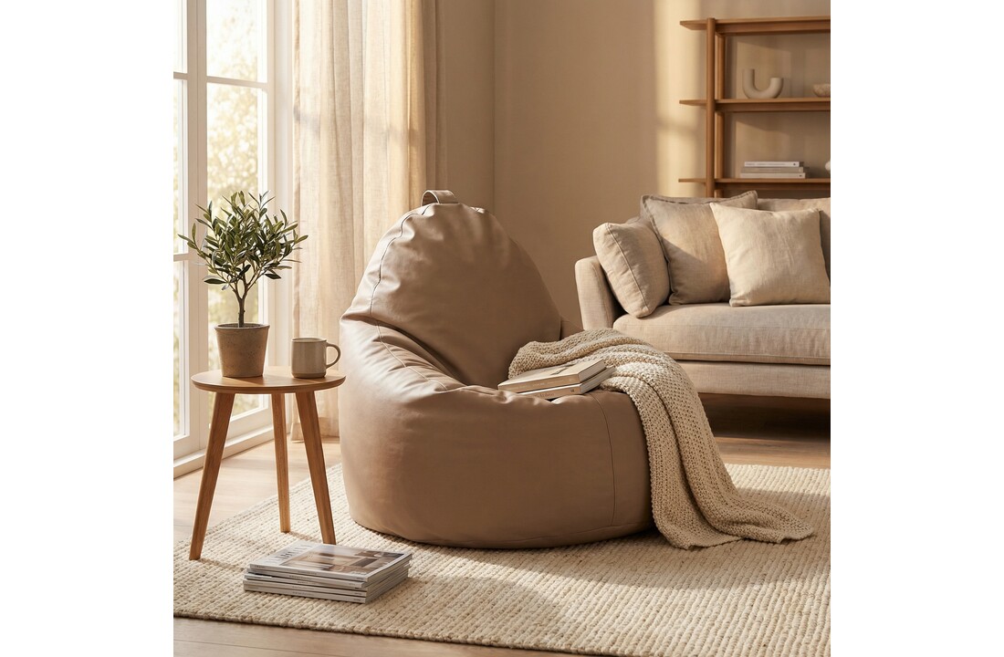 Zitzak fauteuil cappuccino- zitkussen relaxkussen - gevuld - kunstleer