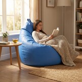 Zitzak fauteuil blauw - zitkussen relaxkussen - gevuld - kunstleer