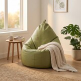 Zitzak fauteuil olijf groen - zitkussen relaxkussen - gevuld - kunstleer