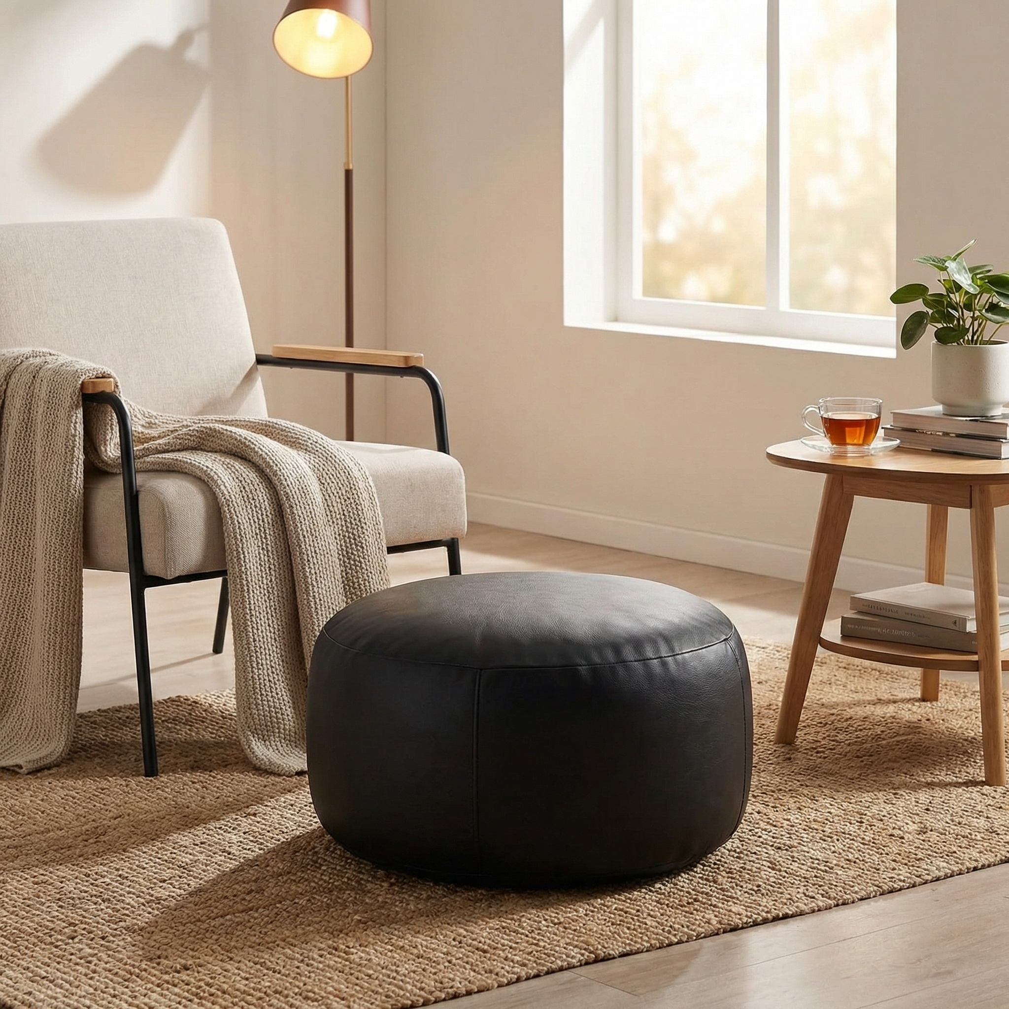 Klassieke kleine poef - kunstleer - zwart - 47cm x 24cm