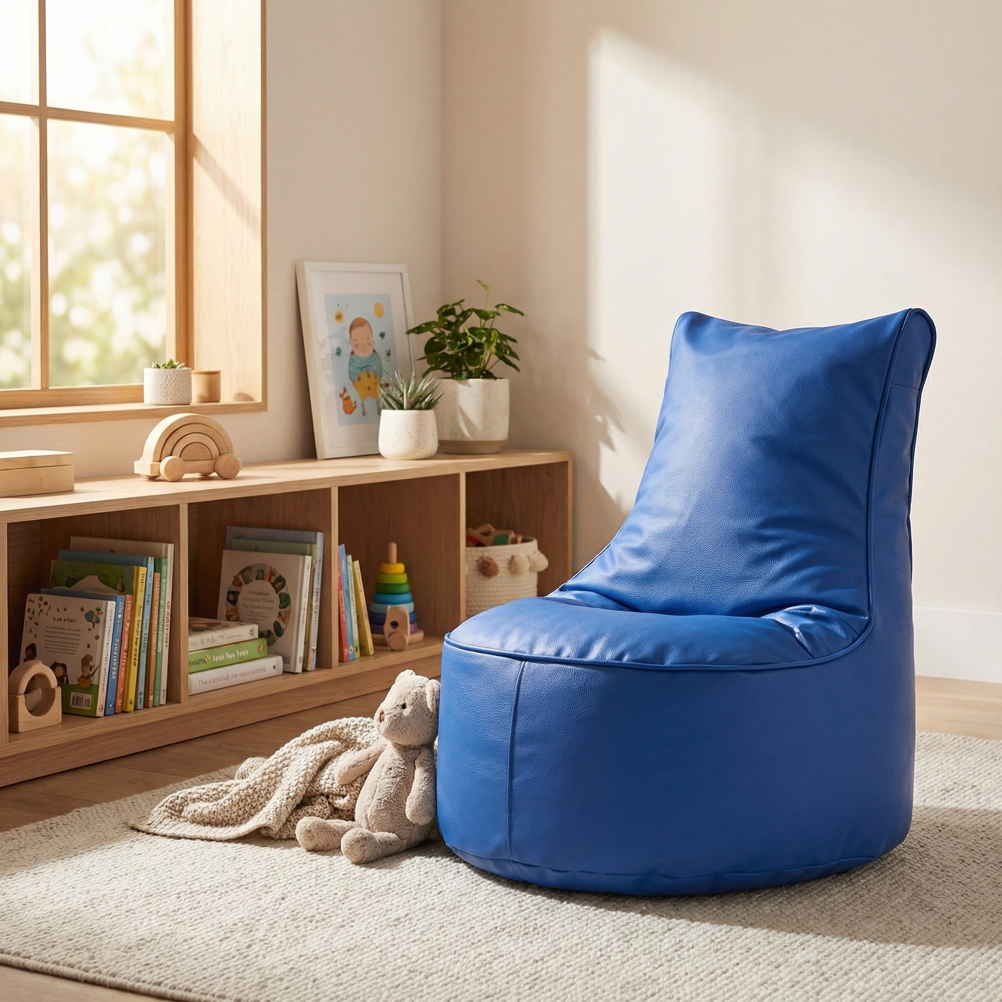 Zitzak kind 75cm blauw kunstleer