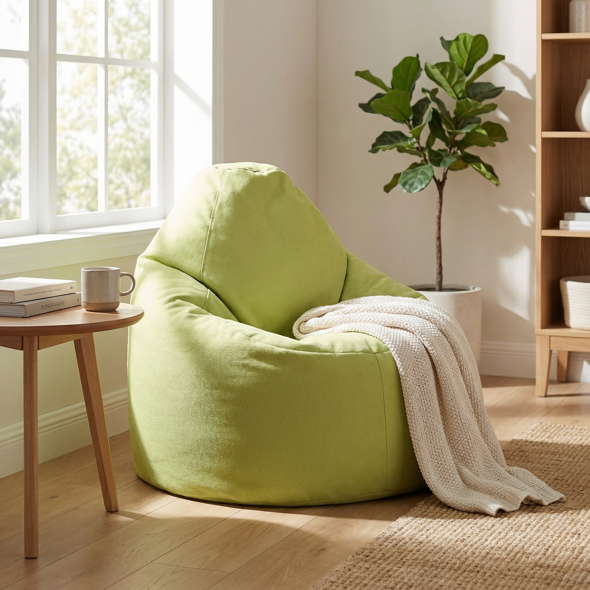 Zitzak fauteuil lichtgroen- loungestoel zitkussen relaxkussen