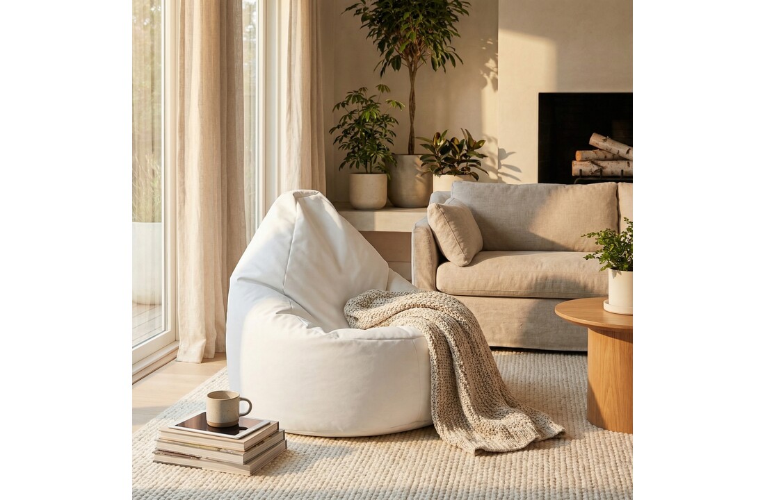 Zitzak fauteuil wit- loungestoel zitkussen relaxkussen