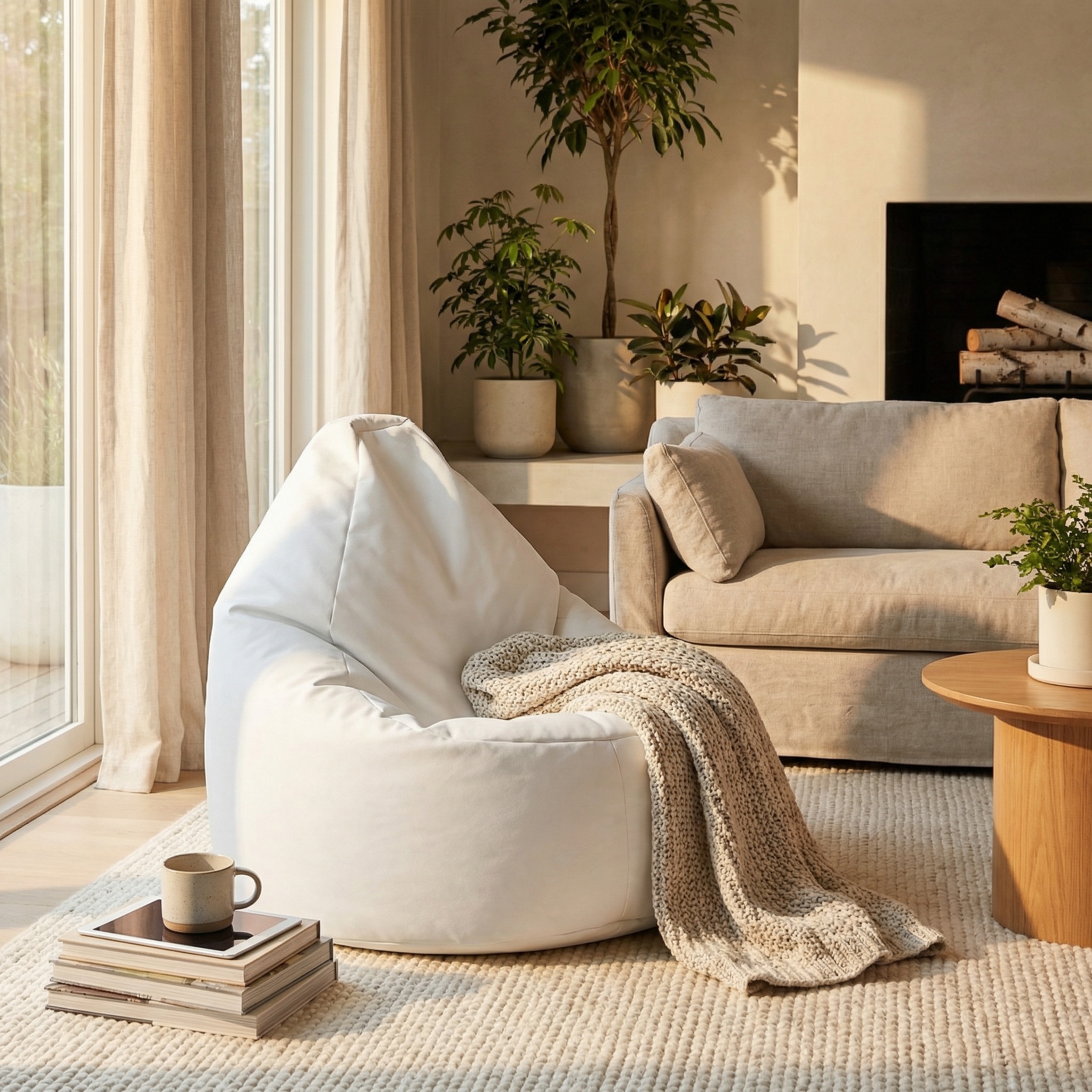 Zitzak fauteuil wit- loungestoel zitkussen relaxkussen