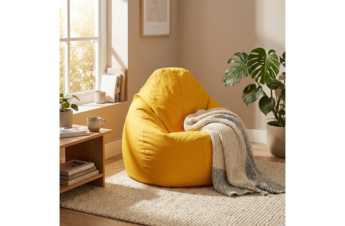 Zitzak fauteuil okergeel- loungestoel zitkussen relaxkussen