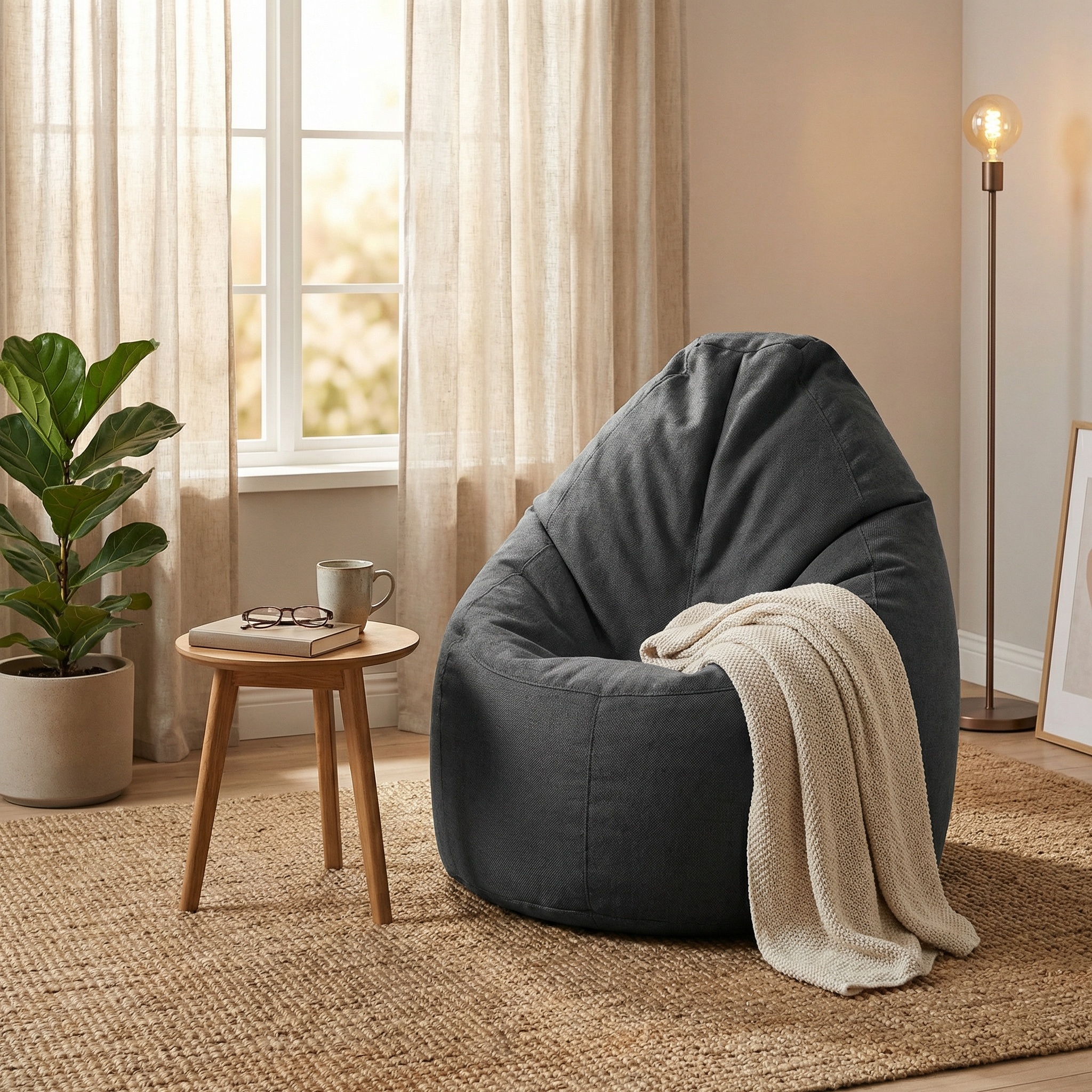 Zitzak fauteuil donkergrijs- loungestoel zitkussen relaxkussen