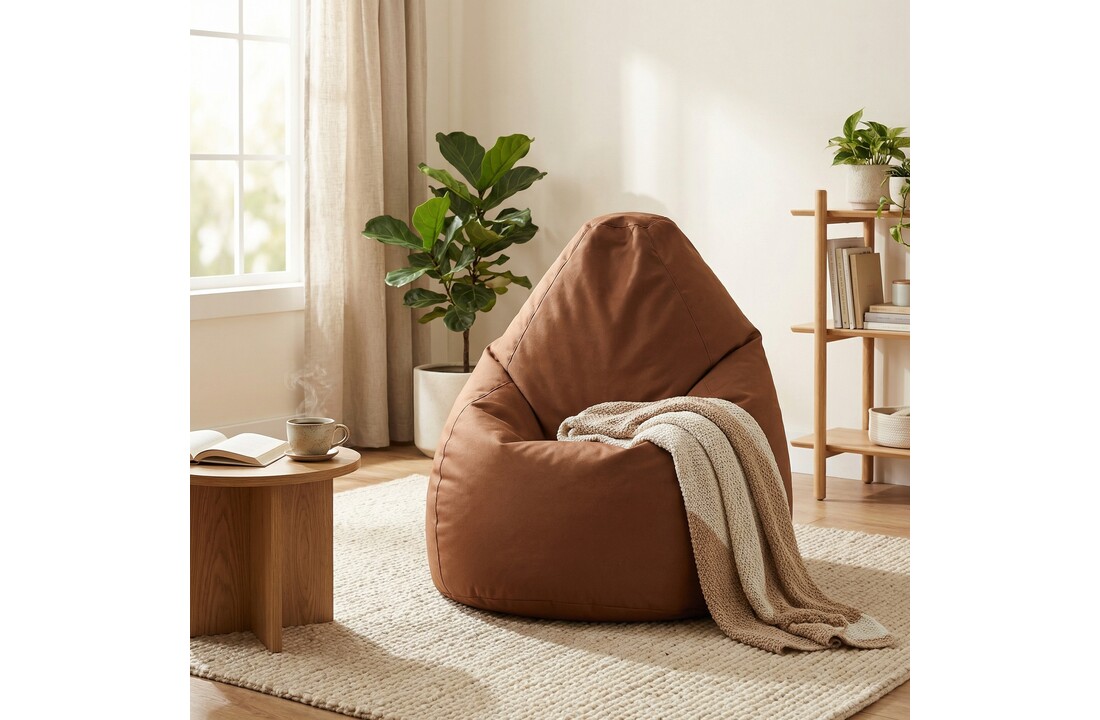 Zitzak fauteuil bruin- loungestoel zitkussen relaxkussen