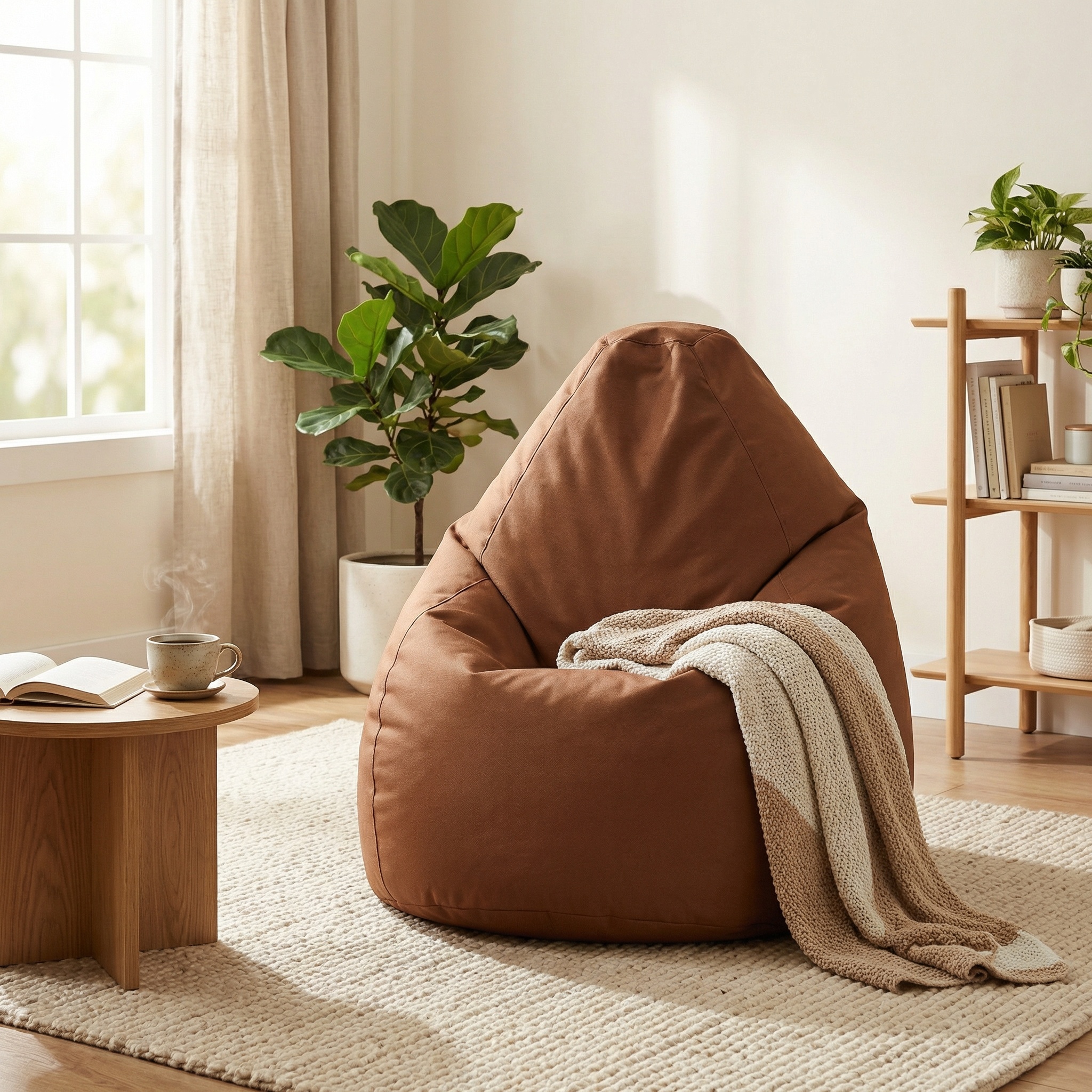 Zitzak fauteuil bruin- loungestoel zitkussen relaxkussen