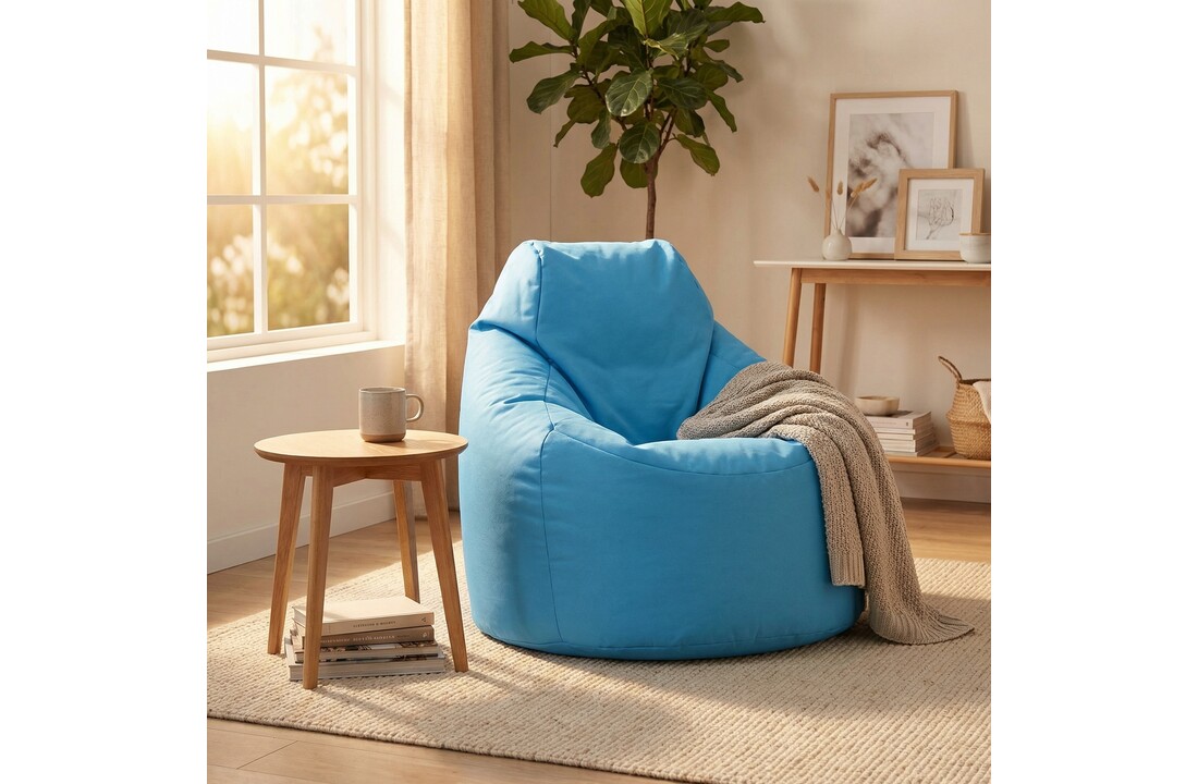 Zitzak fauteuil blauw- loungestoel zitkussen relaxkussen