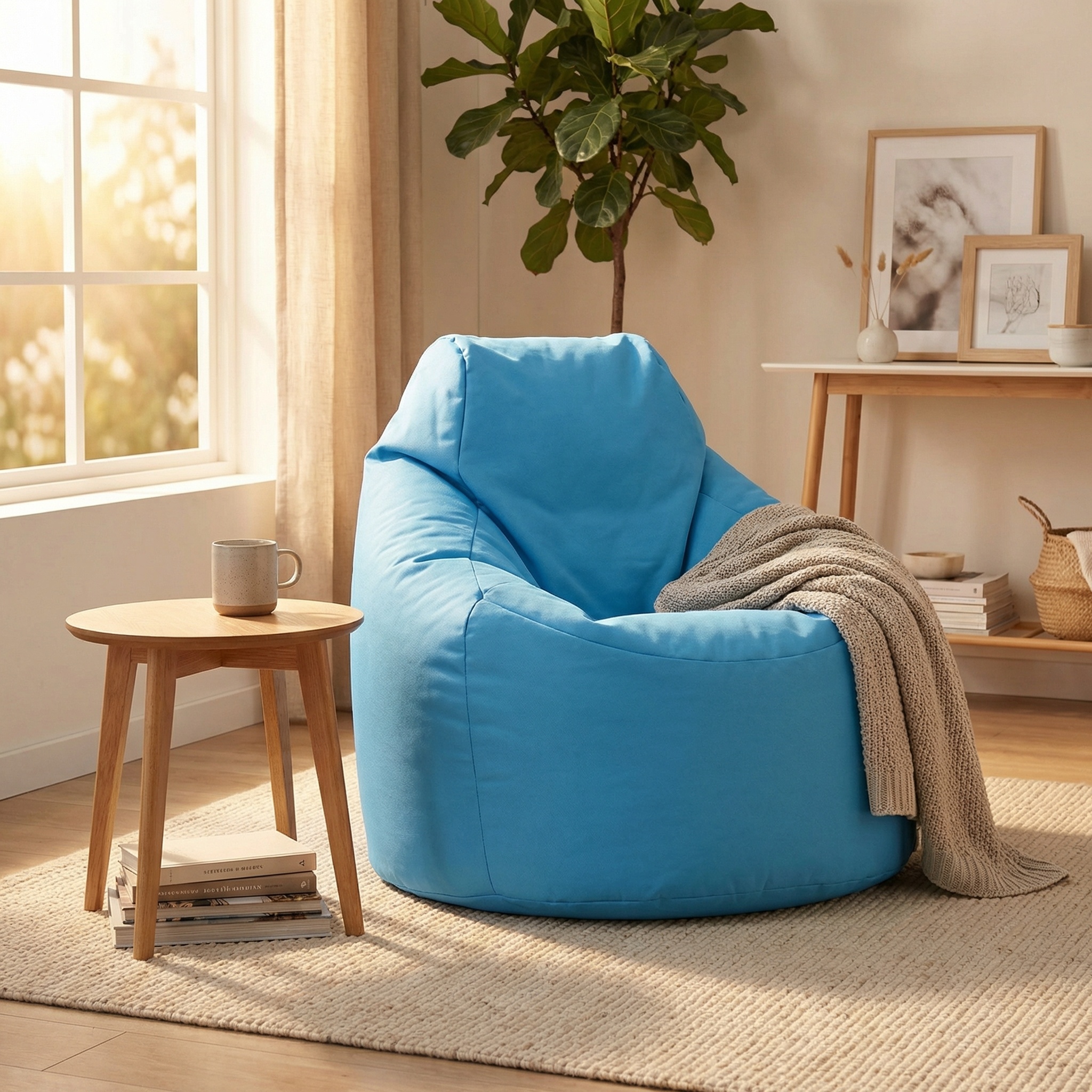 Zitzak fauteuil blauw- loungestoel zitkussen relaxkussen