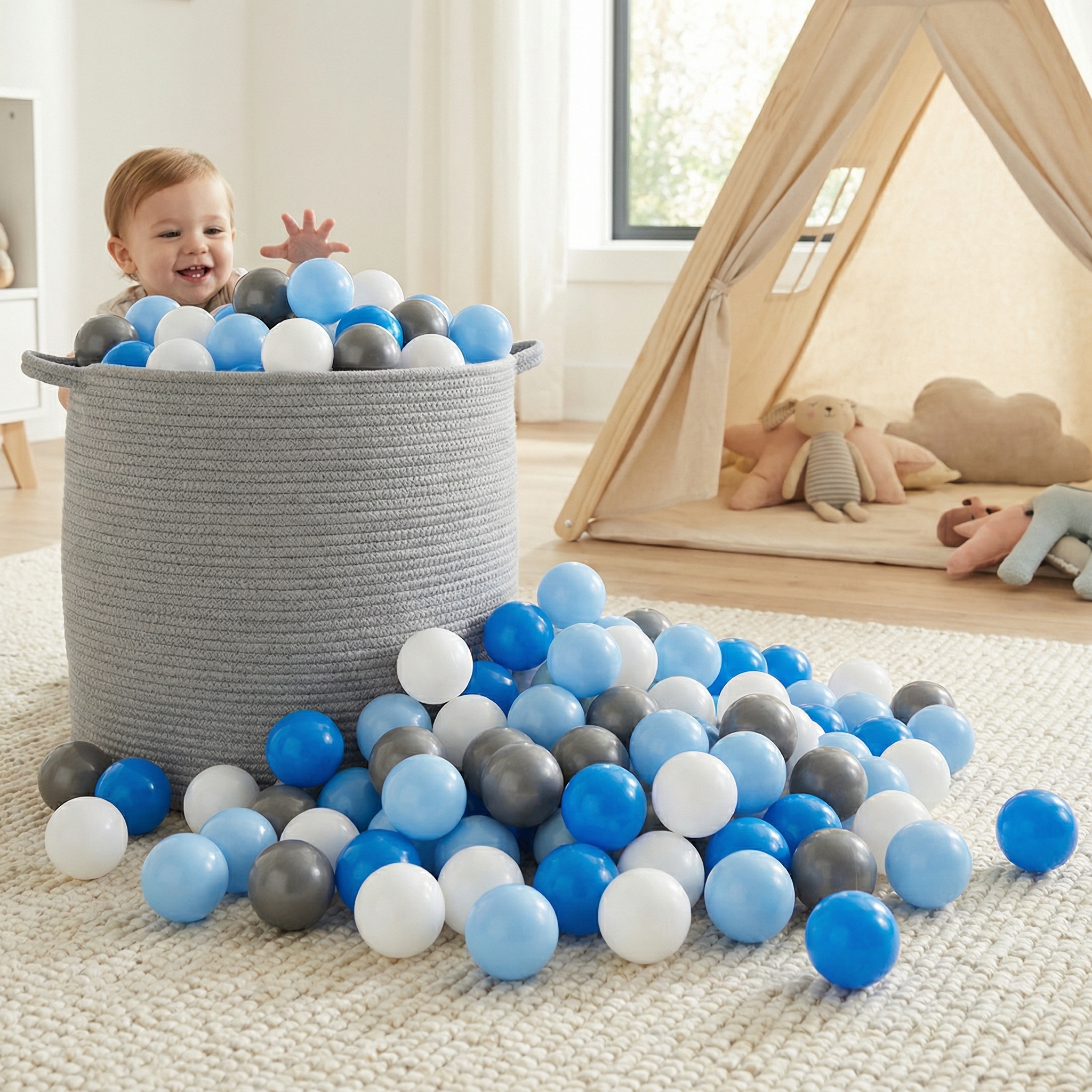 Ballenbak ballen 500 stuks 7cm, wit, lichtblauw, grijs, blauw