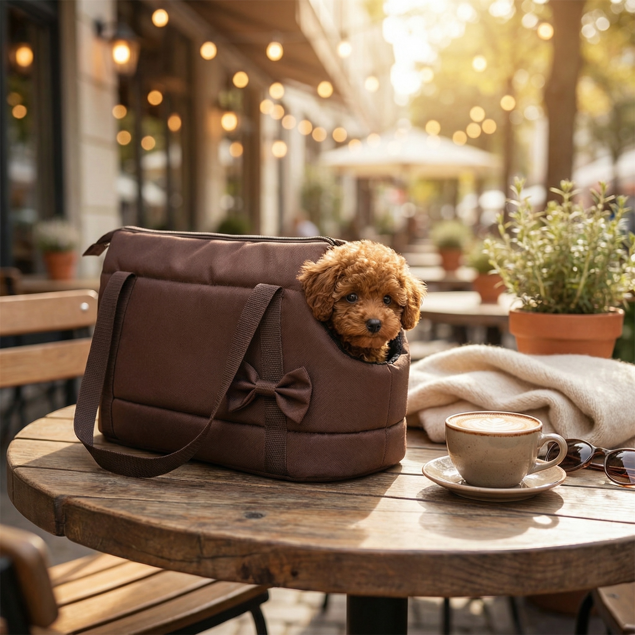 Hondendraagtas - kleine honden - honden transporttas - bruin - 36x19x23 cm - stijlvol - schoudertas