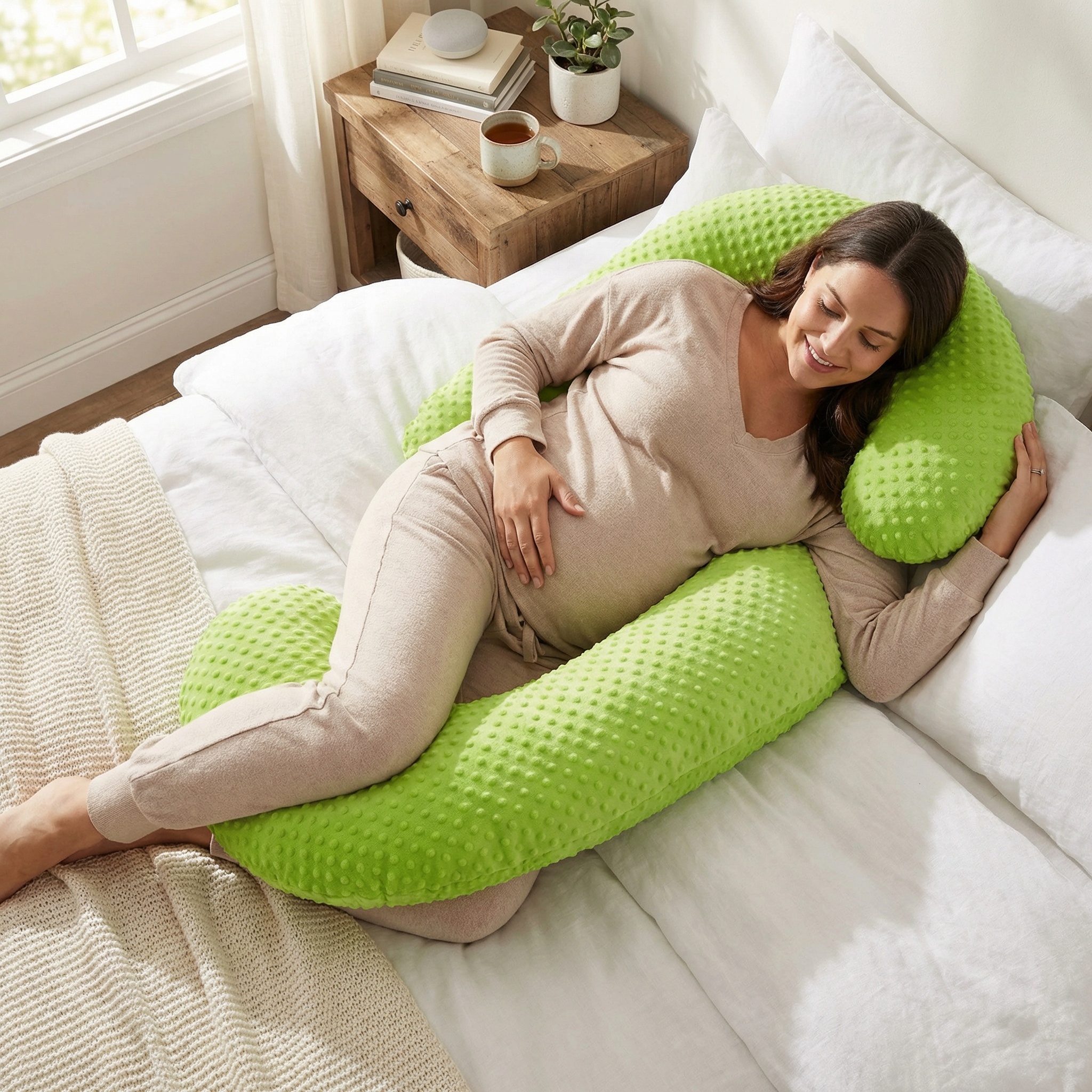 Voedingskussen - Zwangerschapskussen - 100% katoen - 240 cm - groen