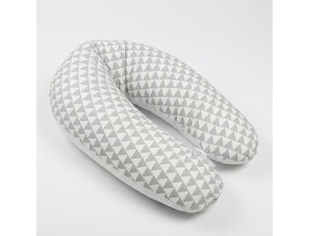 Voedingskussen - 100% katoen - witte/grijze driehoeken - 145 cm