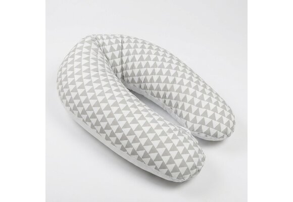 Voedingskussen - 100% katoen - witte/grijze driehoeken - 145 cm