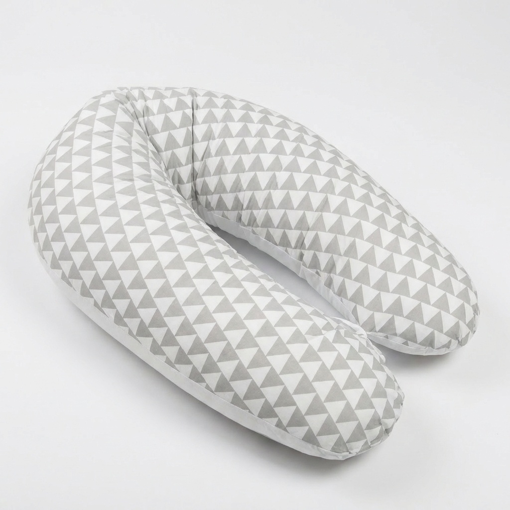 Voedingskussen - 100% katoen - witte/grijze driehoeken - 145 cm