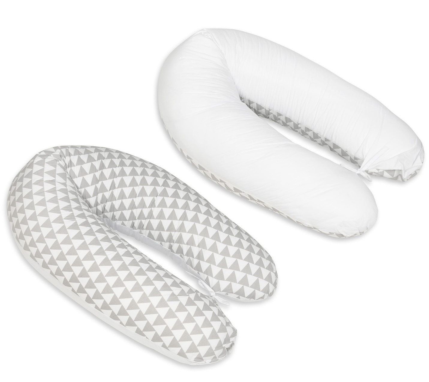Voedingskussen - 100% katoen - witte/grijze driehoeken - 145 cm