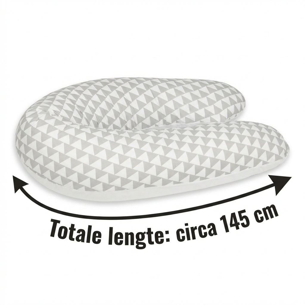 Voedingskussen - 100% katoen - witte/grijze driehoeken - 145 cm