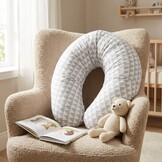 Voedingskussen - 100% katoen - witte/grijze driehoeken - 145 cm