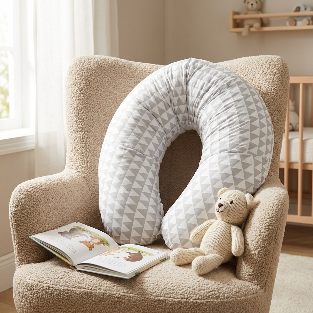 Voedingskussen - 100% katoen - witte/grijze driehoeken - 145 cm