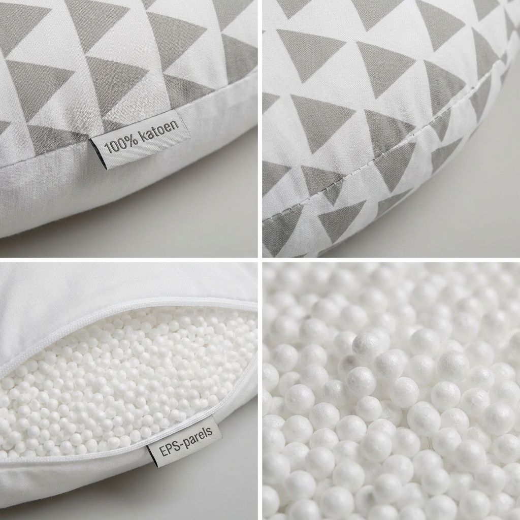 Voedingskussen - 100% katoen - witte/grijze driehoeken - 145 cm