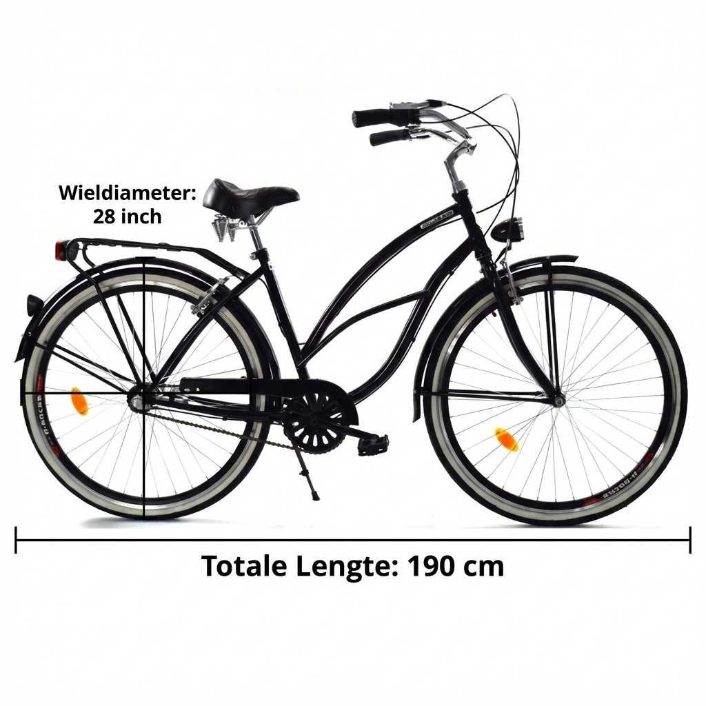 Damesfiets - beach cruiser - 28" - 3 versnellingen - zwart