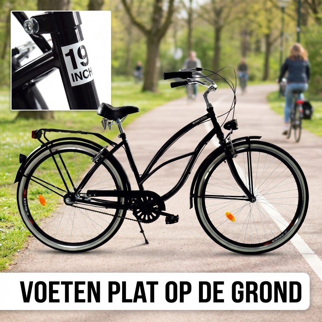 Damesfiets - beach cruiser - 28" - 3 versnellingen - zwart