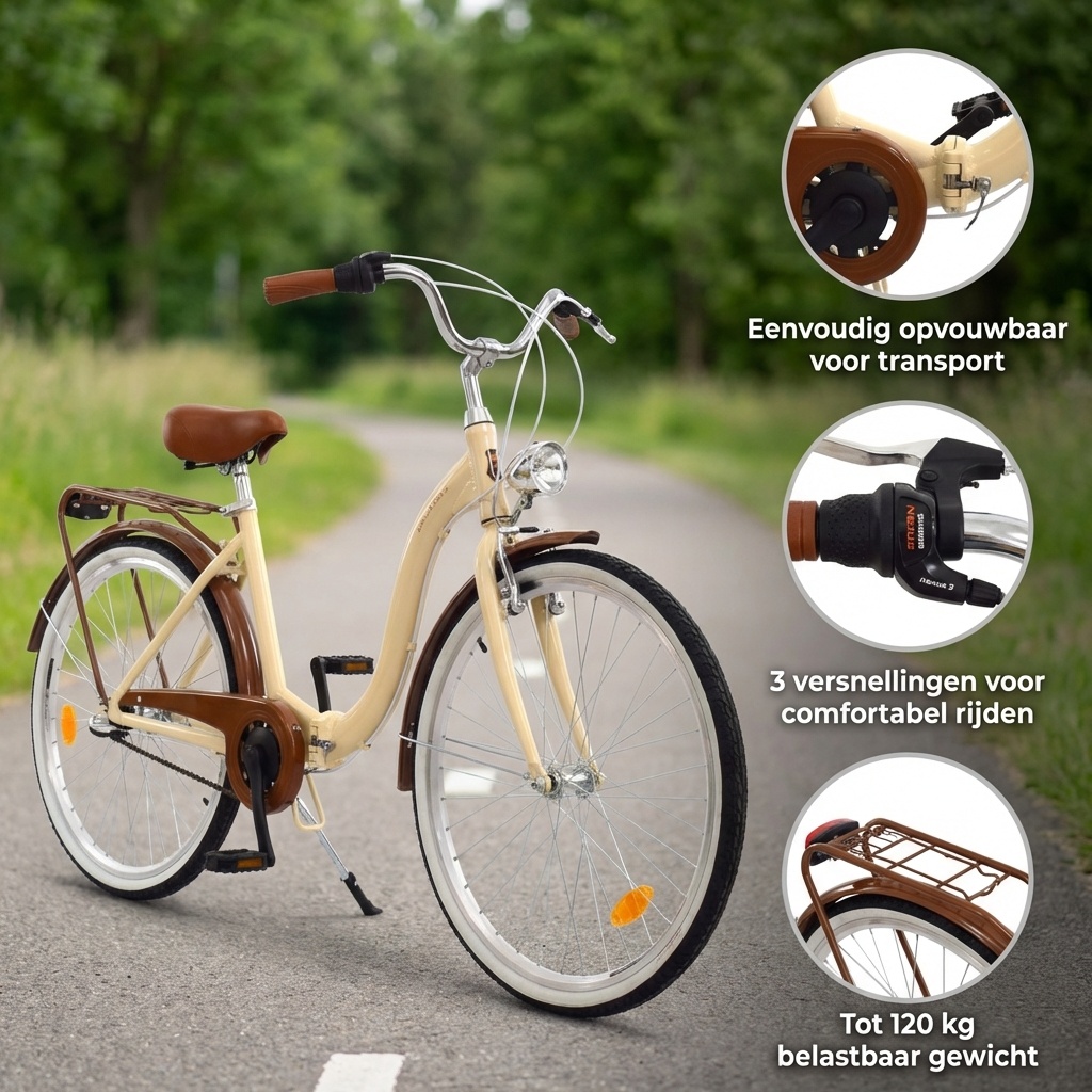 Vouwfiets - 28 inch - met 3 versnellingen - alu - crème bruin